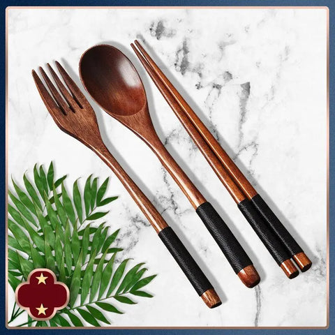 1pc Wooden Chopsticks Fork Spoon Three-piece Set Twine Japanese-style Tableware Kitchen Home Chopsticks Fork Spoon Cutlery Set