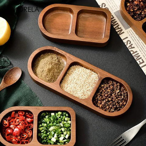 Solid Wood Rectangle Tray 2/3 Grid Condiment Plate Breakfast Food Sushi Bread Dessert Sauce Plate Kitchen Dinner Seasoning Dish