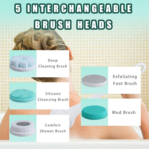 ADKING 6-in-1 Rechargeable Electric Shower Brush – Full Body Cleansing & Exfoliation