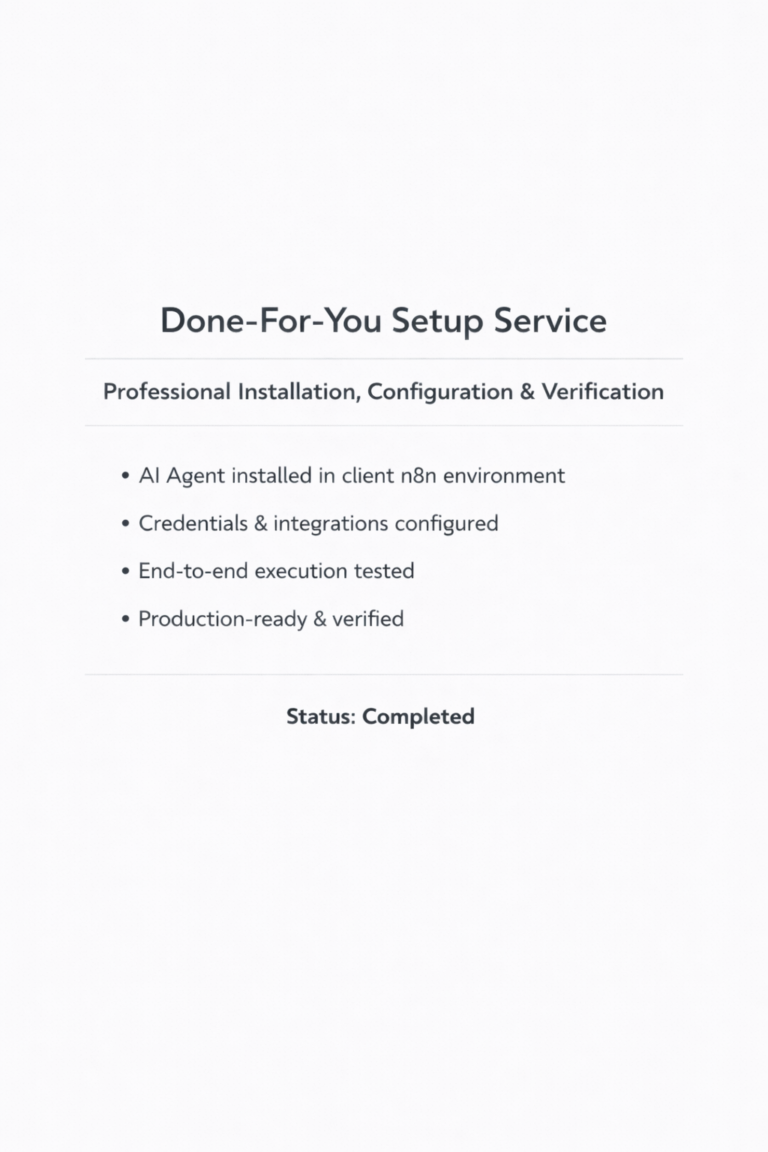 AI Agent Setup Service™ – Expert Implementation & Environment Configuration for n8n AI Agents