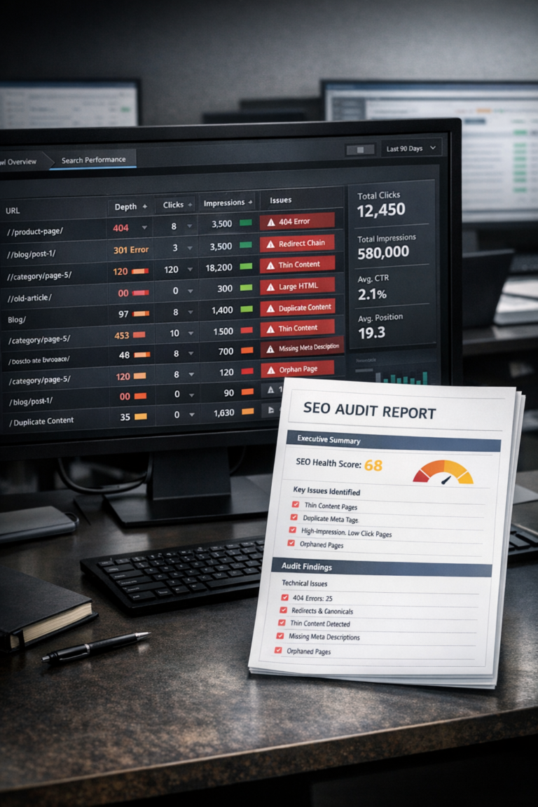 Automated SEO Audit Agent™ – AI Agent for Large-Scale Site Crawling, GSC Performance Analysis & Branded SEO Reporting